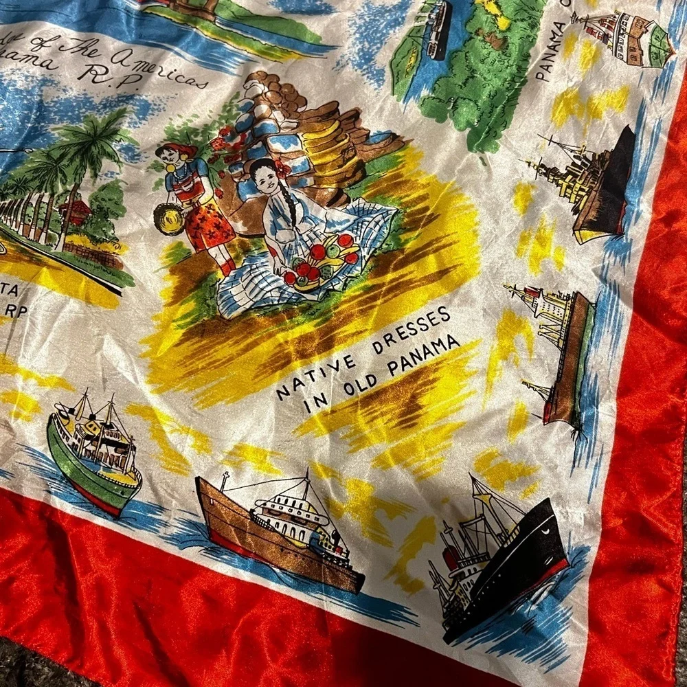 Vintage Souvenir of Panama Rayon Scarf
